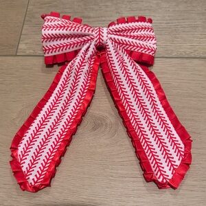 Red and White Ribbon Baseball  Bow. Like new